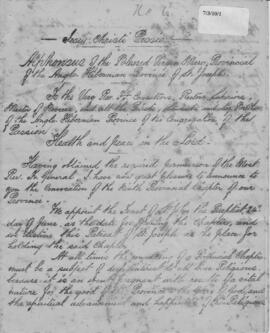 Anglo-Hibernian (St. Joseph's Province) 9th (1881) Provincial Chapter  Convocatory Letter