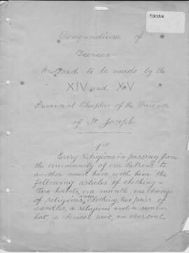 Anglo-Hibernian (St. Joseph's) Province 14th and 15th  Provincial Chapters Compendium of Decrees