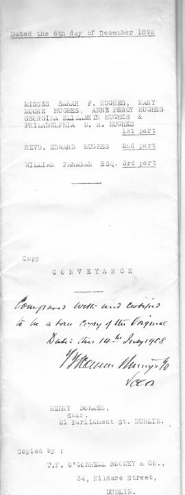 Indenture copy - Sarah Hughes, Mary Hughes