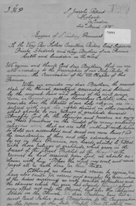 Anglo-Hibernian (St. Joseph's Province) 8th (1878) Provincial Chapter  Convocatory Letter