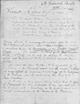 Anglo-Hibernian (St. Joseph's Province) 12th (1890) Provincial Chapter  Convocatory Letter