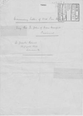 Anglo-Hibernian (St. Joseph's) Province 21st (1917) Provincial Chapter  Convocatory Letter