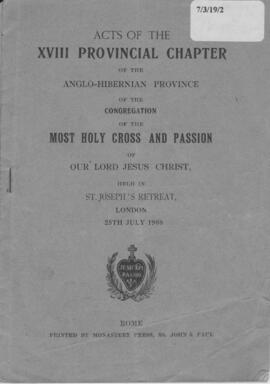 Anglo-Hibernian (St. Joseph's) Province 18th (1908) Provincial Chapter  Acta  Official Record of pro