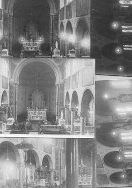 Five photos, 1878 church, in 1920 on installation of electric light