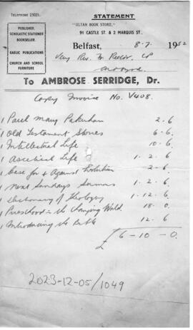 Invoice to Ambrose serridge