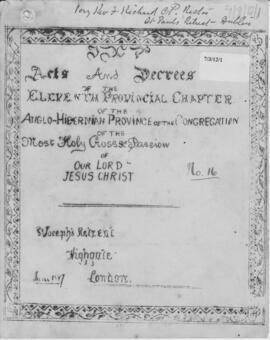 Anglo-Hibernian (St. Joseph's) Province 11th (1887) Provincial Chapter  Acta  Official Record of pro