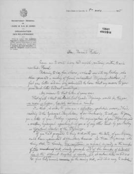 Garda  Siochana:  Pilgramages. Letter from Lourdes Authorities.