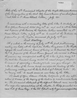 Anglo-Hibernian (St. Joseph's) Province 19th (1911) Provincial Chapter  Acta  Official Record of pro