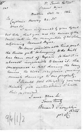 Loader Mill: Letter from the Rector to Captain Harvey re sluice gate